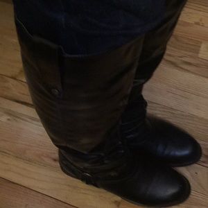 Black leather look boots